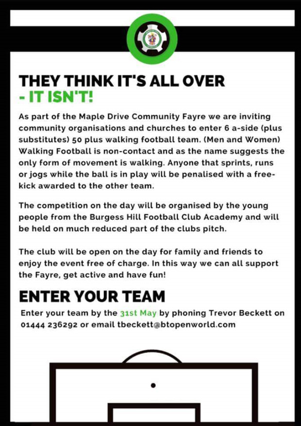 over 50's walking football tournament burgess hill